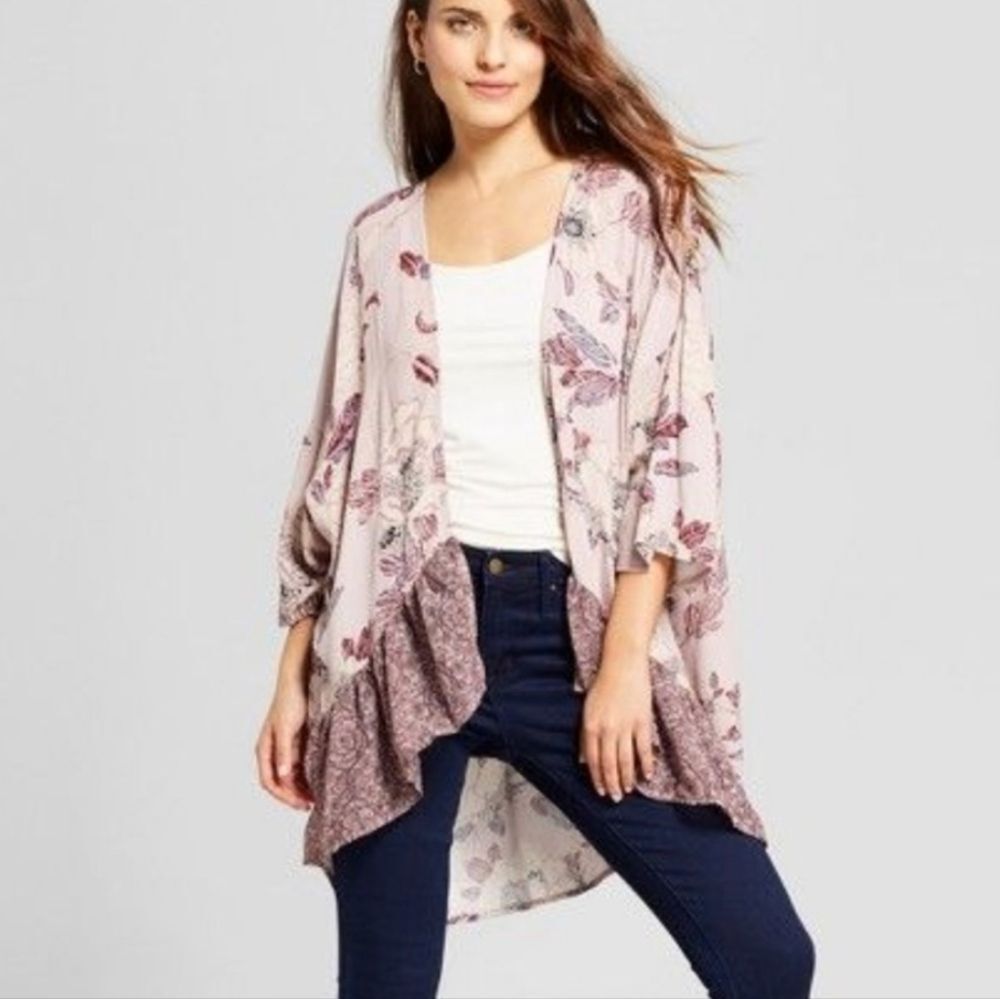 Knox Rose Dusty Pink Floral Open Front Kimono Size Medium